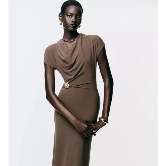 NWT Zara Elegant Brown Dress - Picture 2 of 10